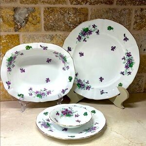 Adderly Bone China White & Purple Floral Dinnerware Set/ Serving bowl gold rim